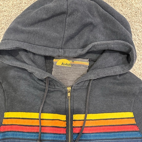 Aviator Nation Dark Hoodie with Colorful Stripes - Picture 4 of 4